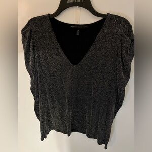 White House Black Market Metallic Puff Sleeve Top